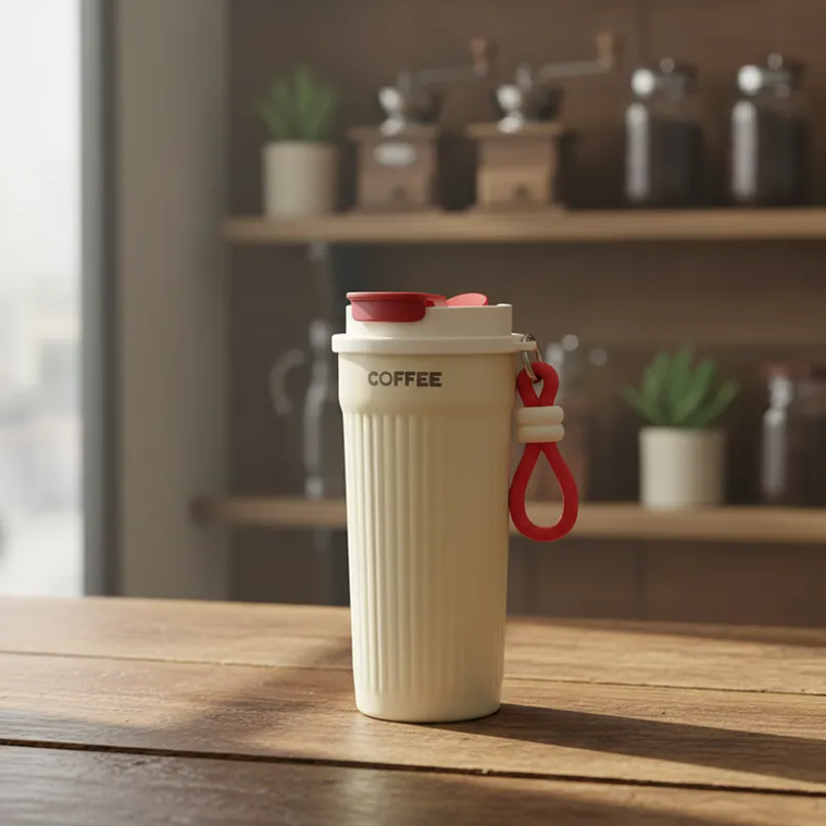 Vaso Térmico Para Café 400ml Portátil Con Tapa Y Correa 7