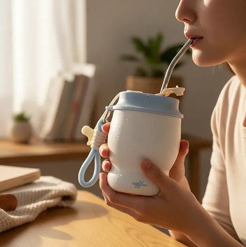 Vaso Térmico Para Café Acero Inoxidable 280ml Con Bombilla