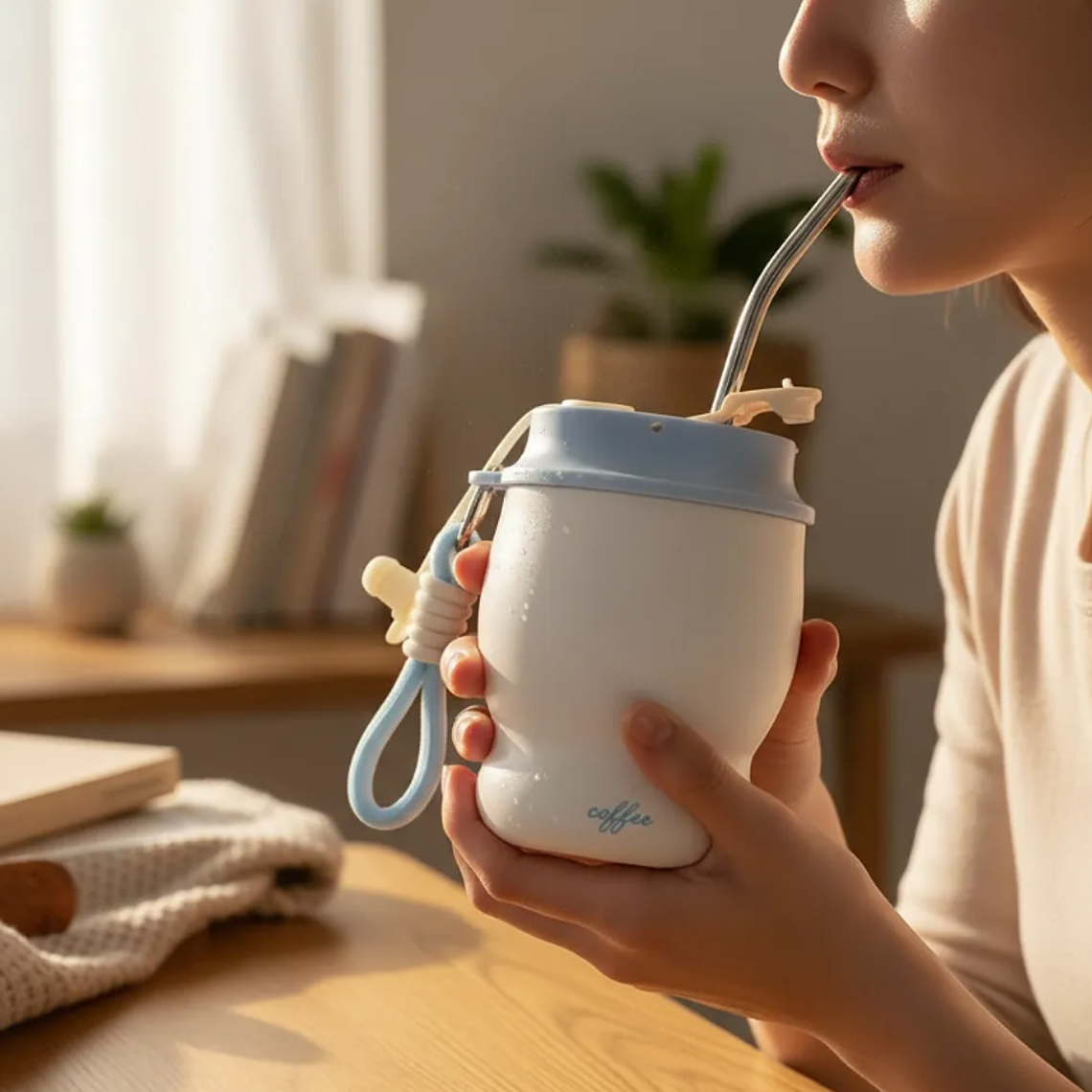 Vaso Térmico Para Café Acero Inoxidable 280ml Con Bombilla 2