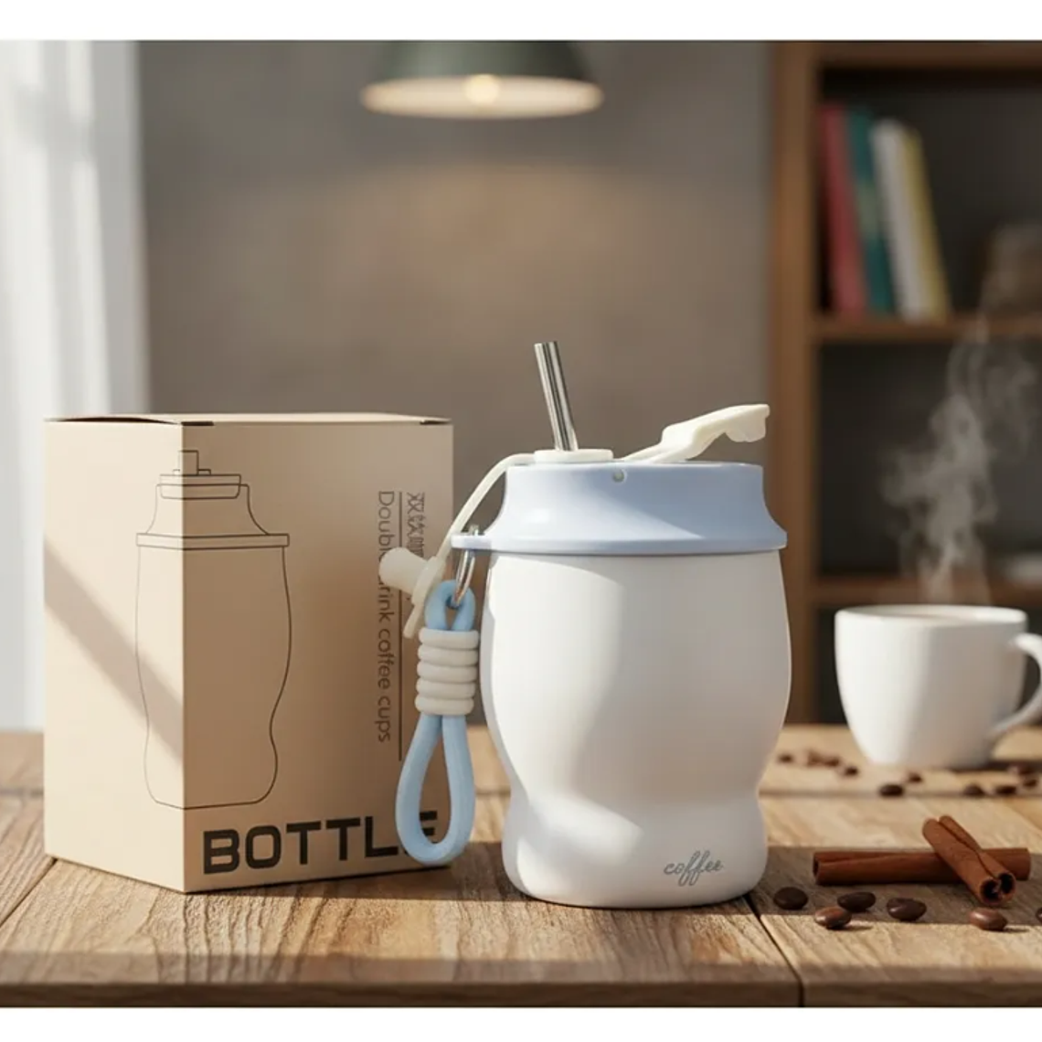 Vaso Térmico Para Café Acero Inoxidable 280ml Con Bombilla 3