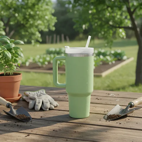 Vaso Térmico 1.2l Con Tapa, Asa Y Bombilla