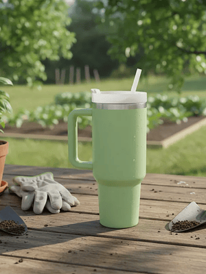 Vaso Térmico 1.2l Con Tapa, Asa Y Bombilla