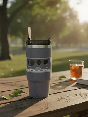 Vaso Térmico 900ml Acero Inoxidable con Tapa y Bombilla