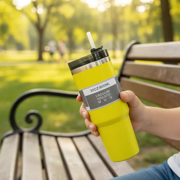 Vaso Térmico 900ml Acero Inoxidable con Tapa y Bombilla 3