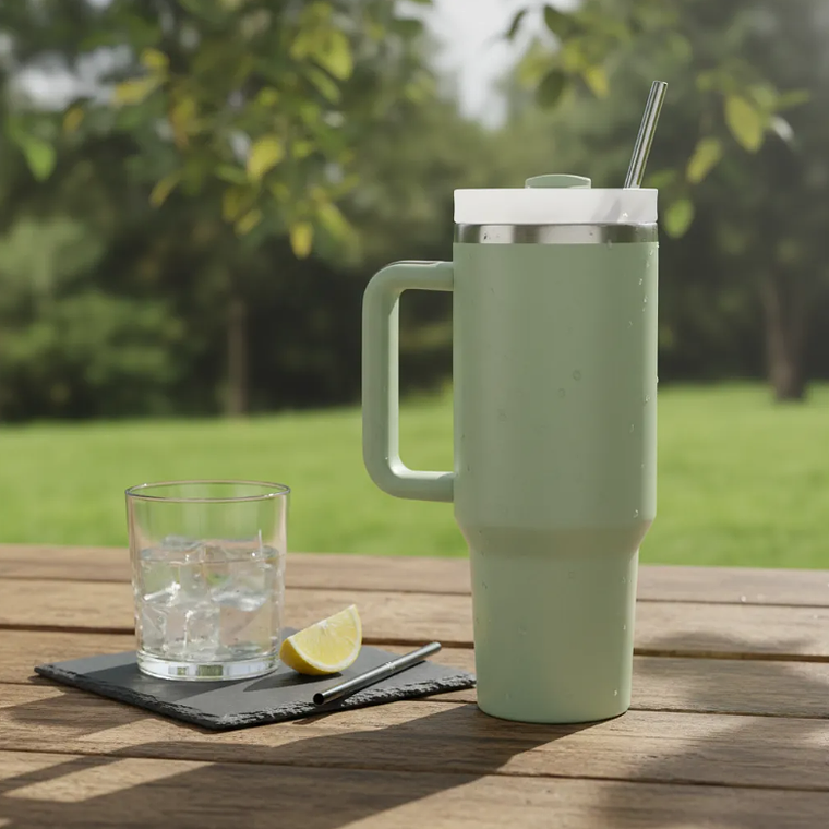 Vaso Térmico 1200ml Acero Inoxidable Con Asa Y Bombilla 7