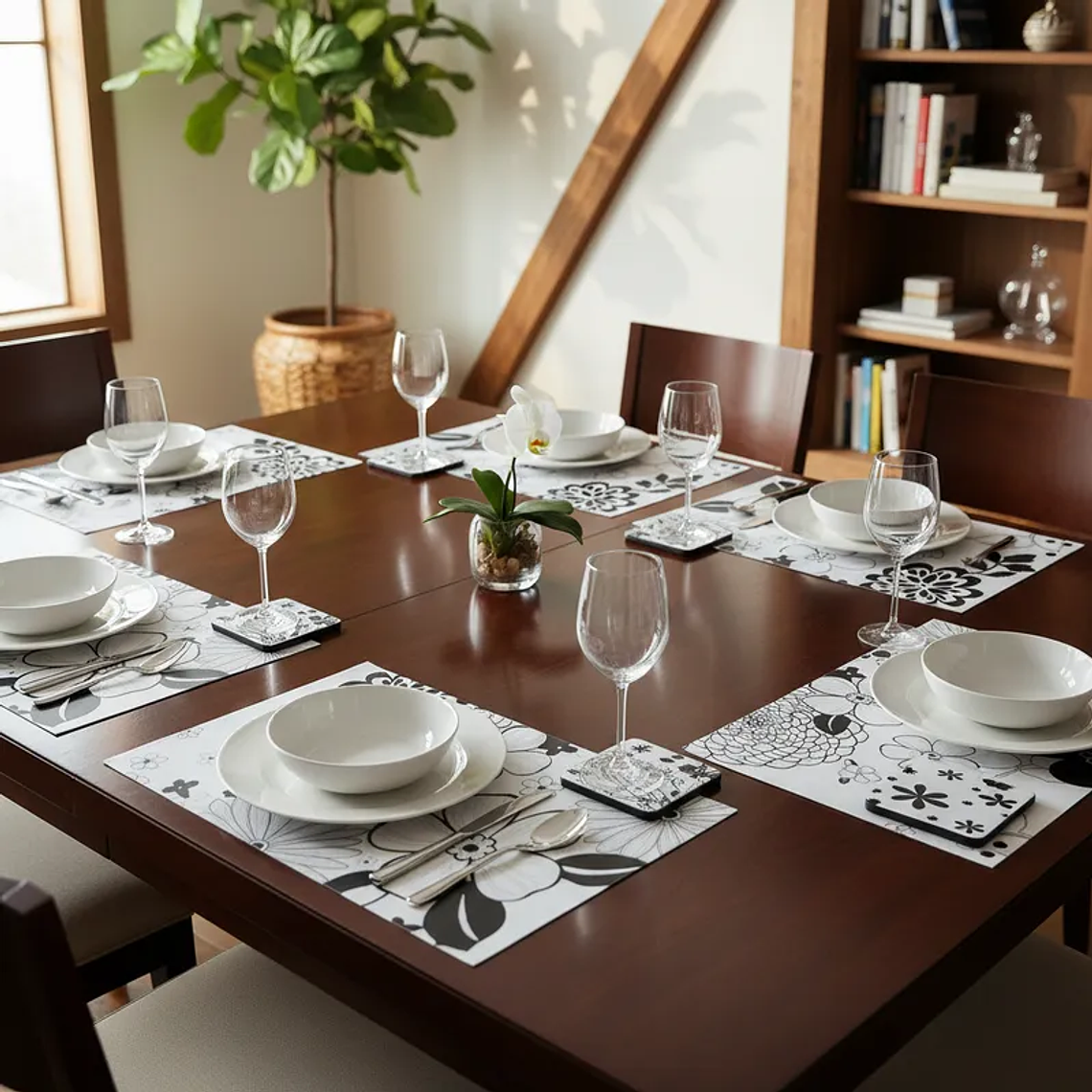 Set 6 Individuales + 6 Posavasos Floral 42x27.5cm 2