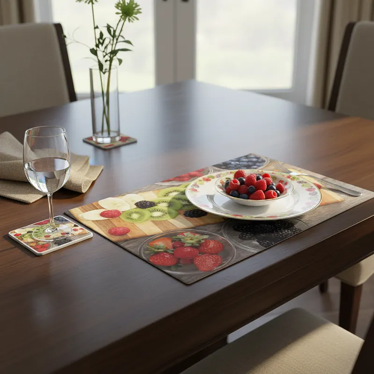 Set 6 Individuales y 6 Posavasos Estampados Mesa 2