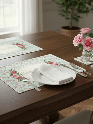 Set 6 Individuales y 6 Posavasos Corazones 27.5x42cm