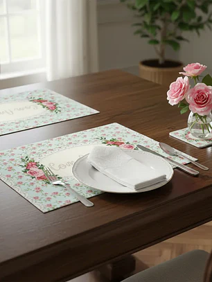 Set 6 Individuales y 6 Posavasos Corazones 27.5x42cm