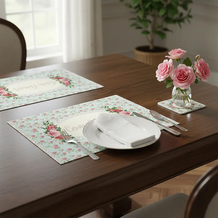 Set 6 Individuales y 6 Posavasos Corazones 27.5x42cm 1