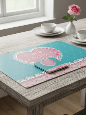 Set 6 Individuales y 6 Posavasos Corazones 27.5x42cm