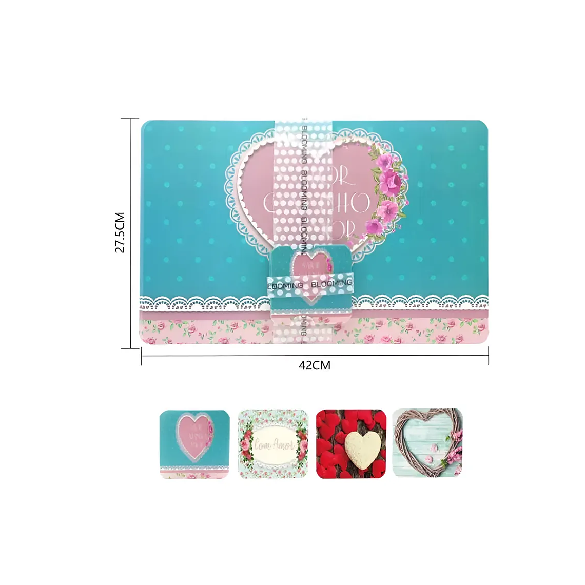 Set 6 Individuales y 6 Posavasos Corazones 27.5x42cm 3