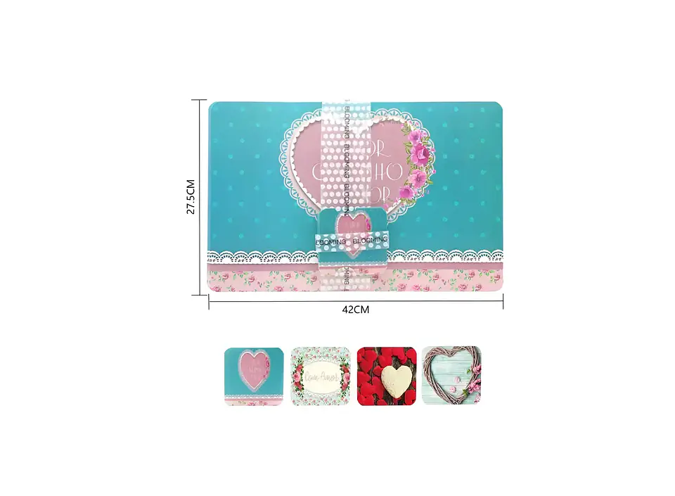 Set 6 Individuales y 6 Posavasos Corazones 27.5x42cm 3