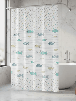 Cortina De Ducha De Peva Con Estampado De Peces 180x180 Cm