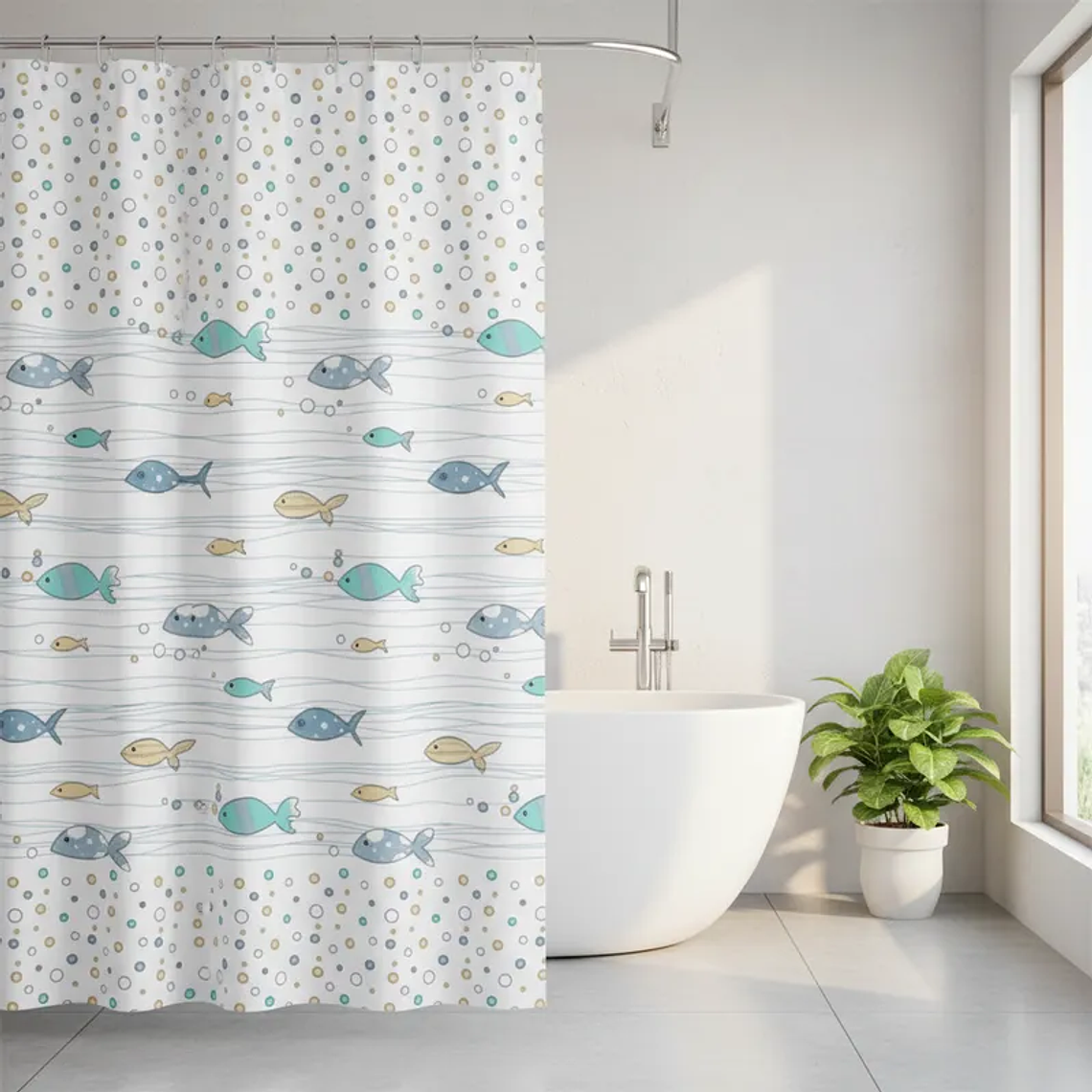 Cortina De Ducha De Peva Con Estampado De Peces 180x180 Cm 2