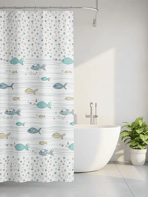Cortina De Ducha De Peva Con Estampado De Peces 180x180 Cm