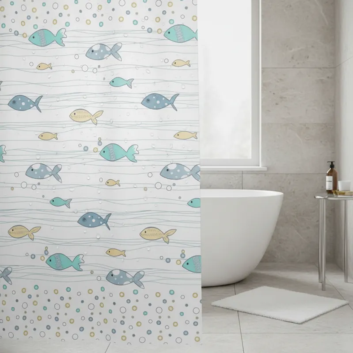 Cortina De Ducha De Peva Con Estampado De Peces 180x180 Cm 4