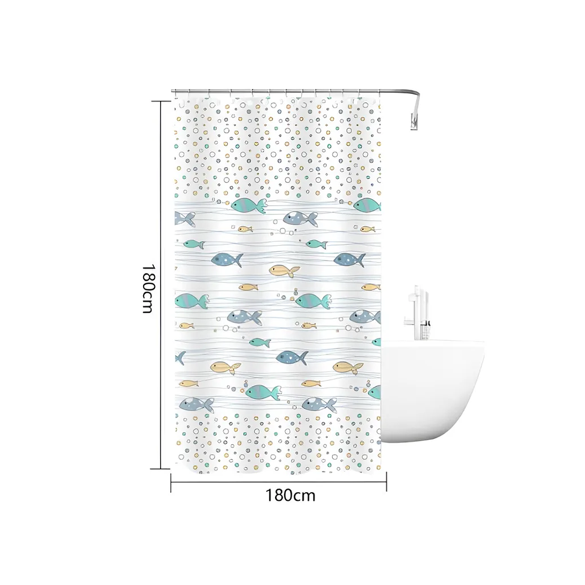 Cortina De Ducha De Peva Con Estampado De Peces 180x180 Cm 6