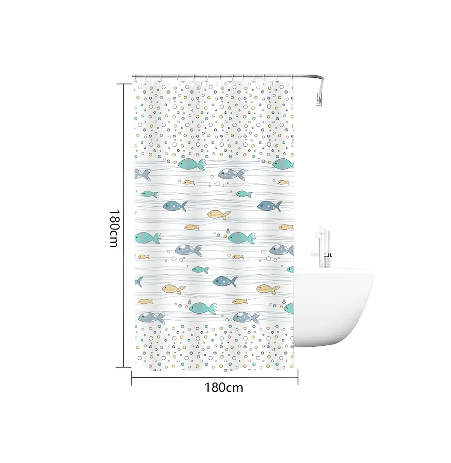 Cortina De Ducha De Peva Con Estampado De Peces 180x180 Cm 6