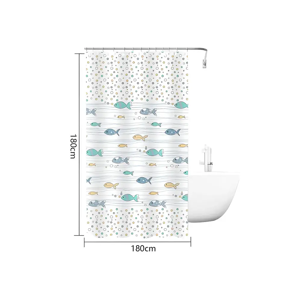 Cortina De Ducha De Peva Con Estampado De Peces 180x180 Cm 6