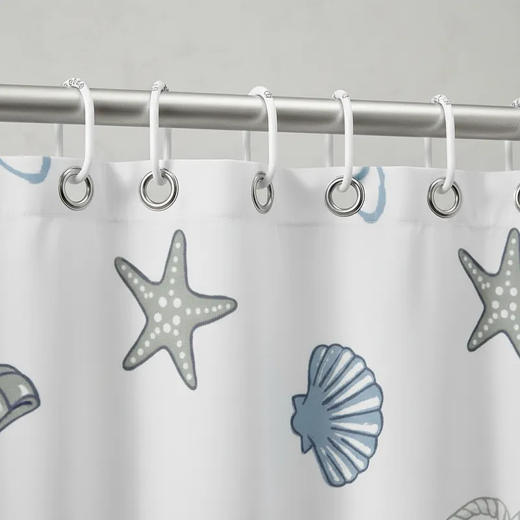Cortina De Ducha Con Estampado De Conchas Y Estrellas De Mar 2