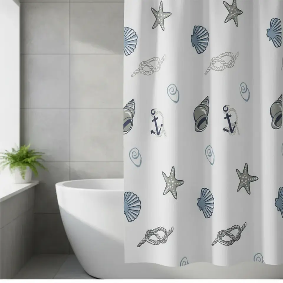 Cortina De Ducha Con Estampado De Conchas Y Estrellas De Mar 3