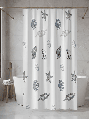 Cortina De Ducha Con Estampado De Conchas Y Estrellas De Mar