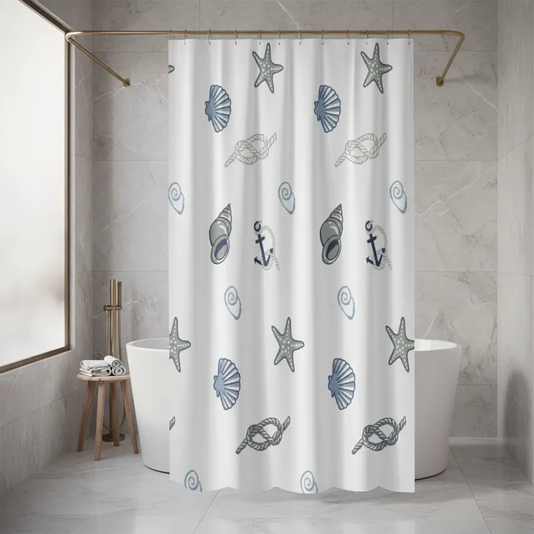 Cortina De Ducha Con Estampado De Conchas Y Estrellas De Mar 1