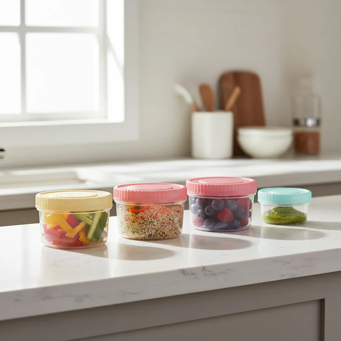 Set 4 Potes Plásticos Colores Tapa Rosca Alimentos Bebé 3