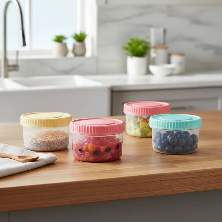 Set 4 Potes Plásticos Colores Tapa Rosca Alimentos Bebé 4