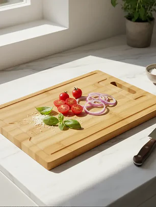 Tabla De Cortar Bambú 38x28 Cm Con Asa Y Canaleta