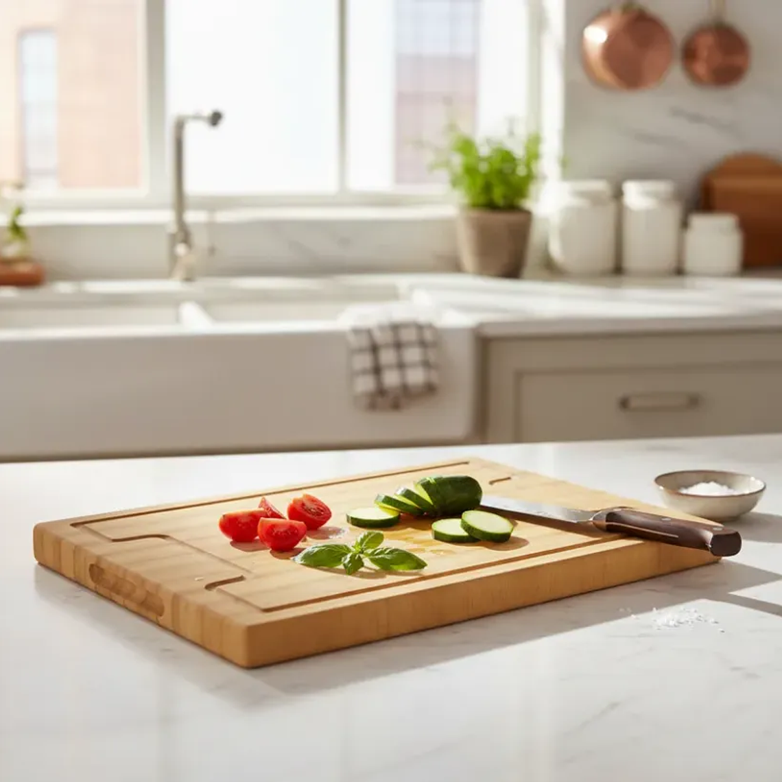 Tabla De Cortar Bambú 38x28 Cm Con Asa Y Canaleta 2