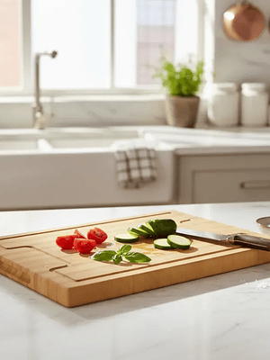 Tabla De Cortar Bambú 38x28 Cm Con Asa Y Canaleta