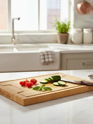 Tabla De Cortar Bambú 38x28 Cm Con Asa Y Canaleta