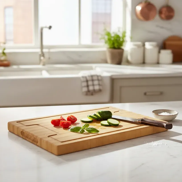 Tabla De Cortar Bambú 38x28 Cm Con Asa Y Canaleta 2