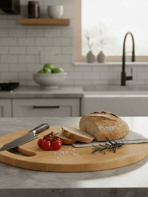 Tabla De Picar Redonda De Bambú 30 Cm Con Asa Para Cocina