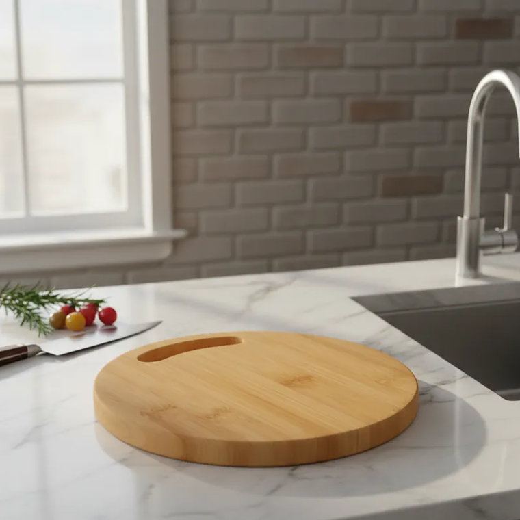 Tabla De Picar Redonda De Bambú 30 Cm Con Asa Para Cocina 2