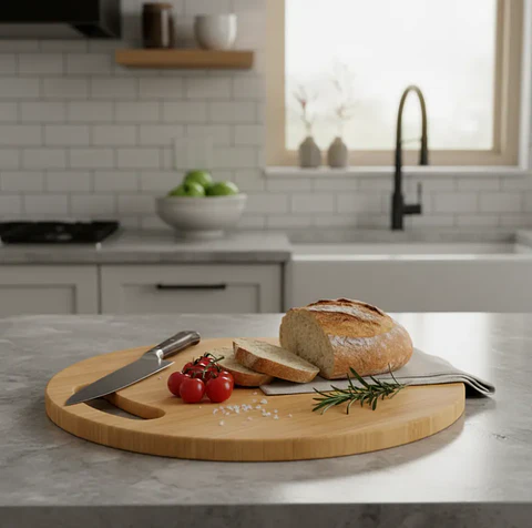 Tabla De Picar Redonda De Bambú 25 Cm Para Cocina Multiuso