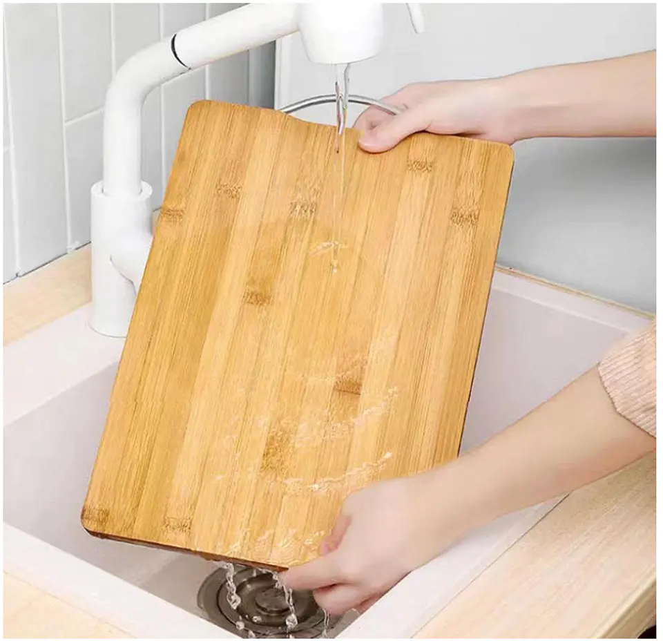 Tabla De Cortar Picar De Bambú Con Asa Cocina 36x26 Cm 2