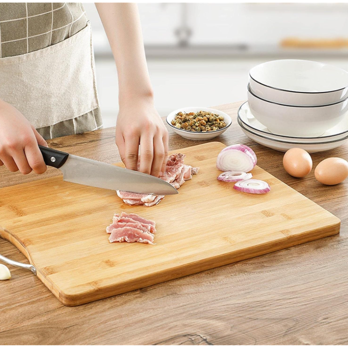 Tabla De Cortar Picar De Bambú Con Asa Cocina 36x26 Cm 1
