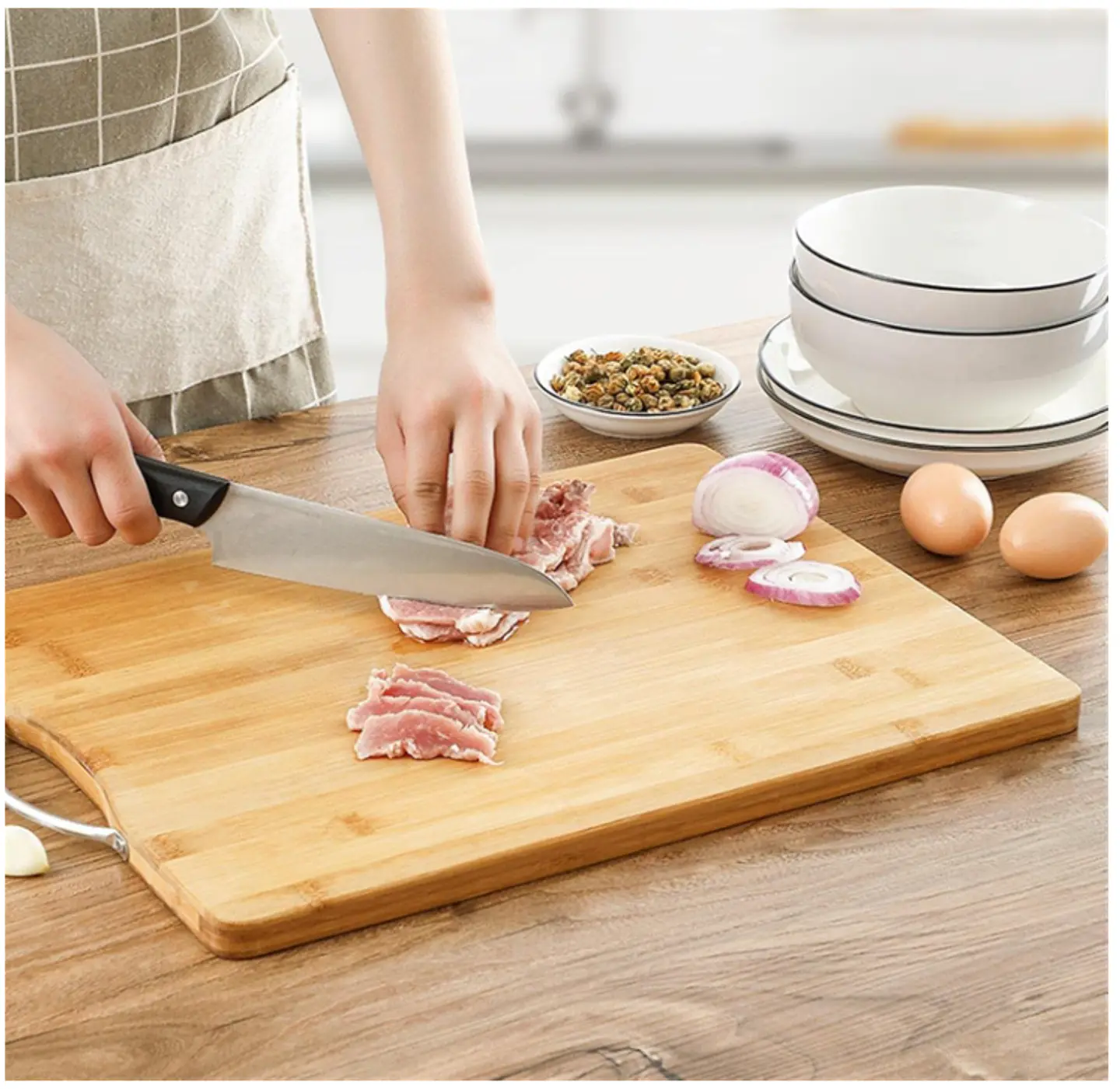 Tabla De Cortar Picar De Bambú Para Cocina Con Asa 30x20cm 3