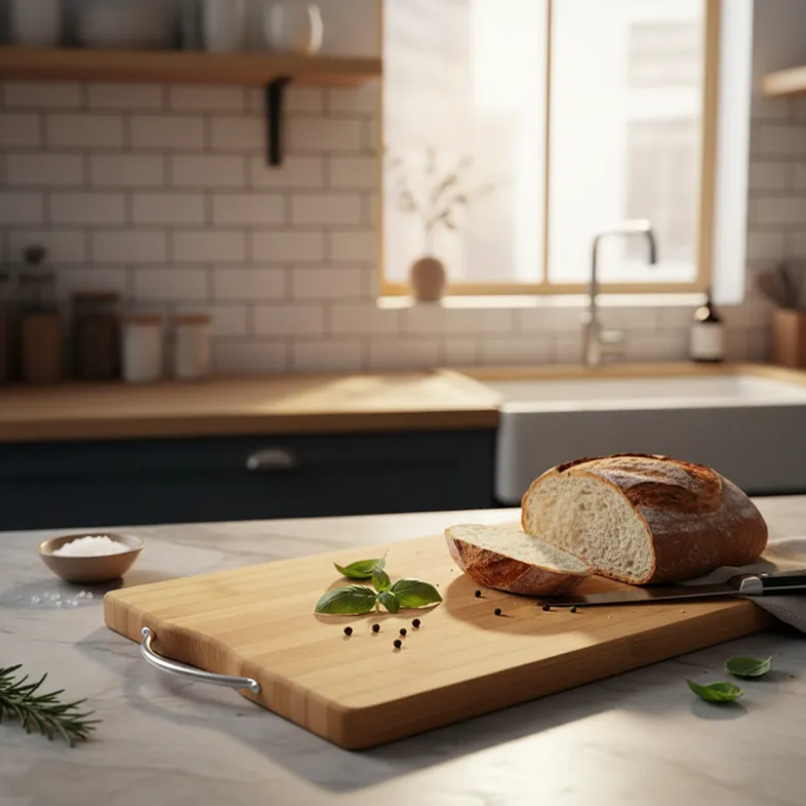 Tabla De Cortar Picar De Bambú Para Cocina Con Asa 30x20cm 2