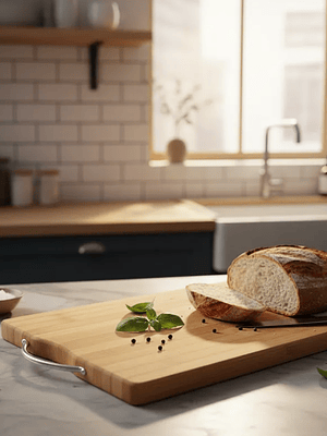 Tabla De Cortar Picar De Bambú Para Cocina Con Asa 30x20cm