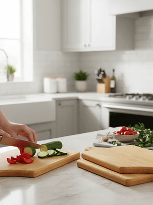 Tabla De Picar Y Servir De Bambú Con Mango 30x20cm