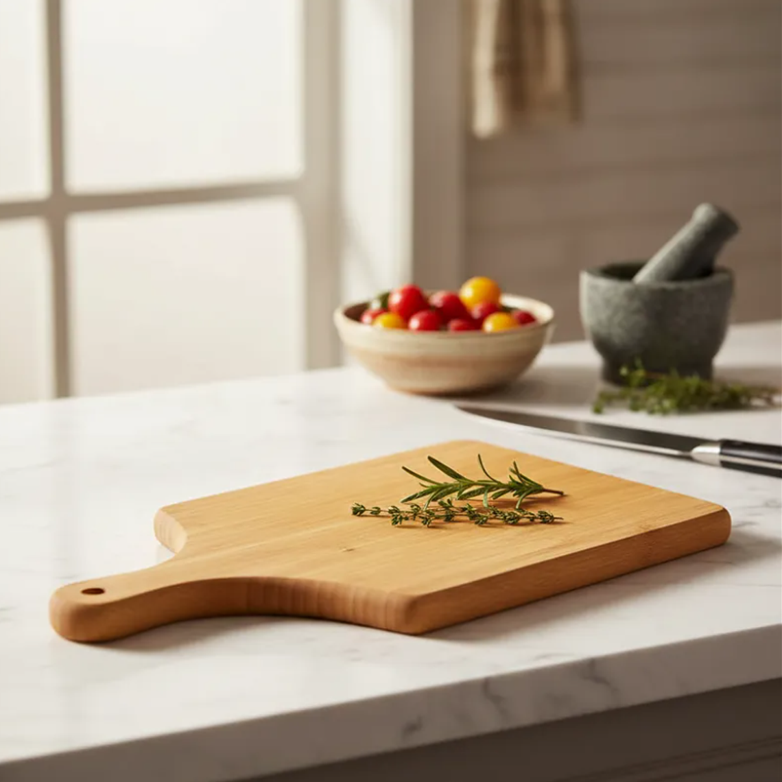 Tabla De Picar Y Servir De Bambú Con Mango 30x20cm 3