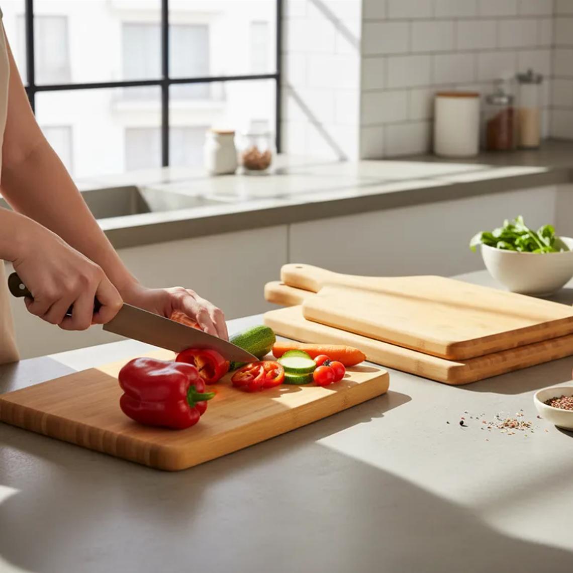 Tabla De Bambú Para Pizza Picar Y Servir Con Mango 40x24cm 2