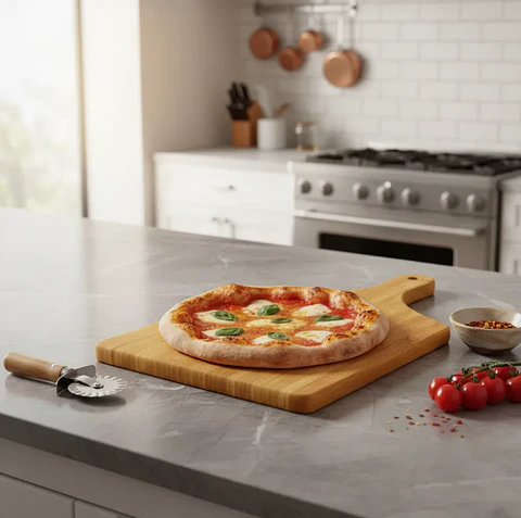Tabla De Bambú Para Pizza Picar Y Servir Con Mango 40x24cm