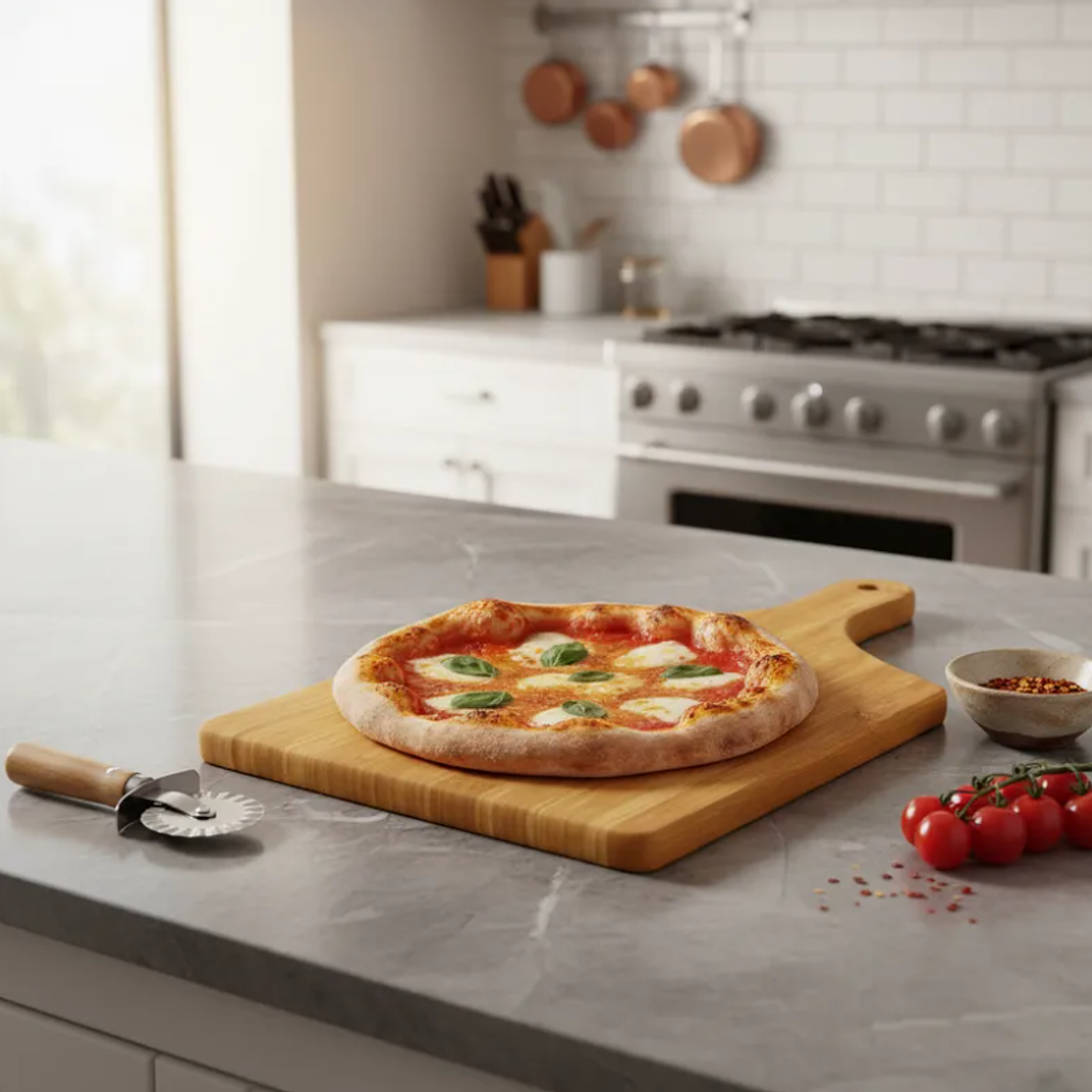 Tabla De Bambú Para Pizza Picar Y Servir Con Mango 40x24cm 1