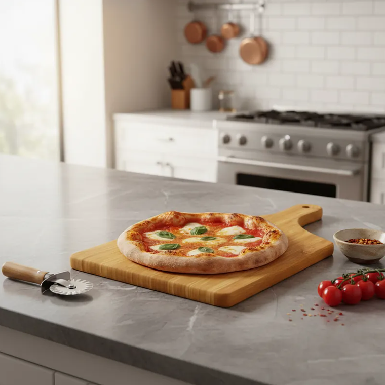 Tabla De Bambú Para Pizza Picar Y Servir Con Mango 40x24cm 1