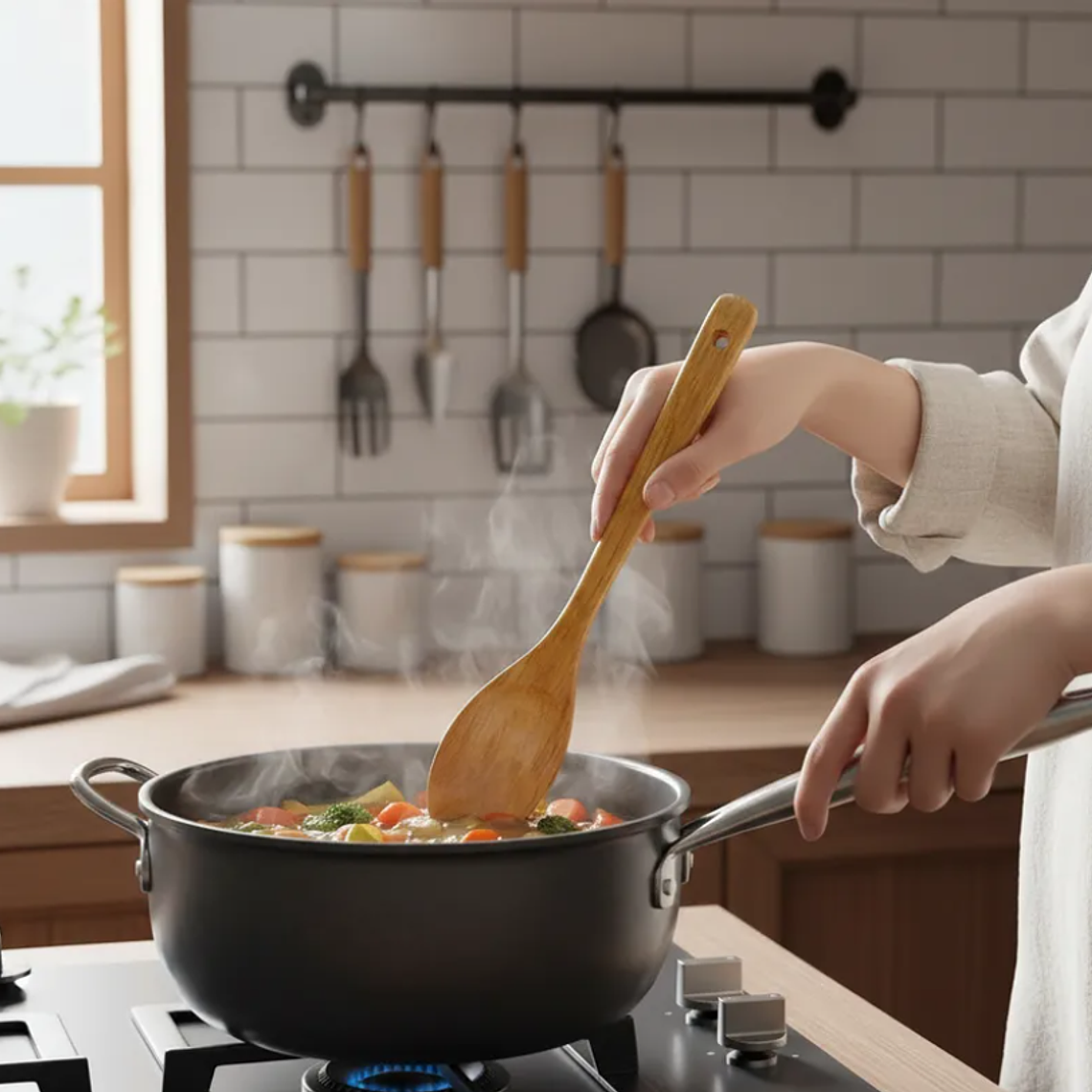 Set 12 Cucharas De Palo Madera Para Cocina 35 Cm Largo 2